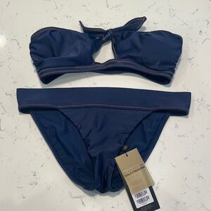 Women's Navy Bandeau Bikini Set with Contrast Stitching
